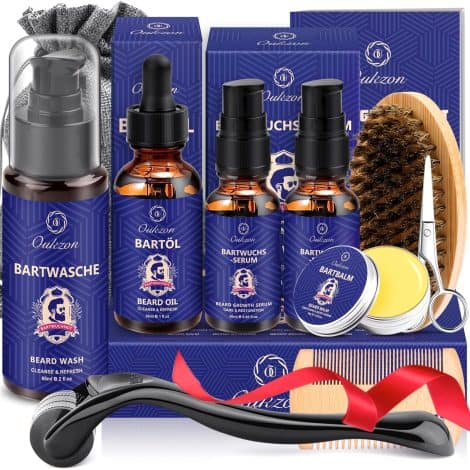 Enhanced Beard Care Set for Men, Complete with Beard Cleanser, Beard Moisturizer, Two Beard Enhancers, and Storage Bag, Ideal Christmas Presents for Men