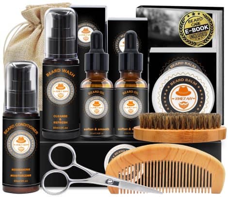 Enhanced Facial Hair Care Set with Beard Moisturizer, Beard Serum, Beard Styling Wax, Facial Hair Brush, Facial Hair Cleanser, Facial Hair Comb, Facial Hair Sculpting Tool, Trimming Tool, Travel Case, Digital Guide, Beard Care Father’s Day Gifts for Males, Father, Spouse, Partner