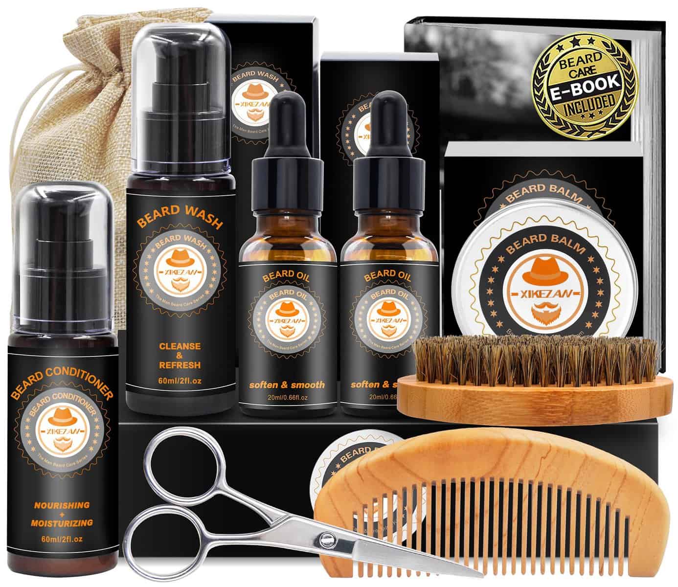 Upgraded Beard Grooming Kit w/Beard Conditioner,Beard Oil,Beard Balm,Beard Brush,Beard Shampoo/Wash,Beard Comb,Beard Shaper,Scissor,Bag,E-Book,Beard Care Daddy Gifts for Men Him Dad Husband Boyfriend