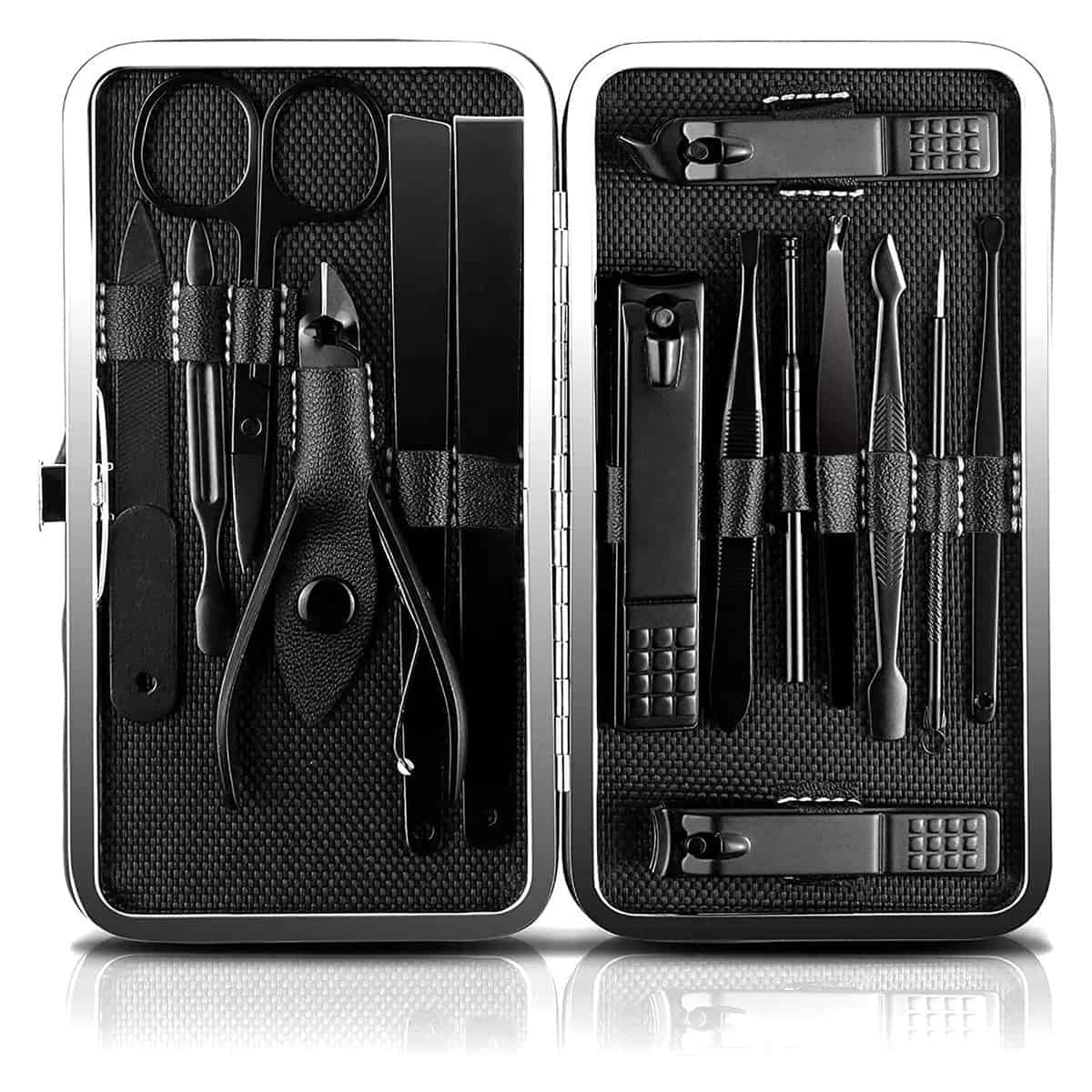 JamBer Manicure Set 15 in 1 Stainless Steel Professional Nail Clippers Scissors Pedicure Set Grooming Kit for Thick Nails Cuticle Remover Toe Nail Toenail Care Travel Tool Kit Gift for Mother's Day