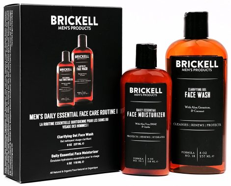 Brickell Daily Male Skincare Routine I, Cleansing Gel and Moisturizing Lotion, made from natural and organic ingredients, with a fragrant scent.