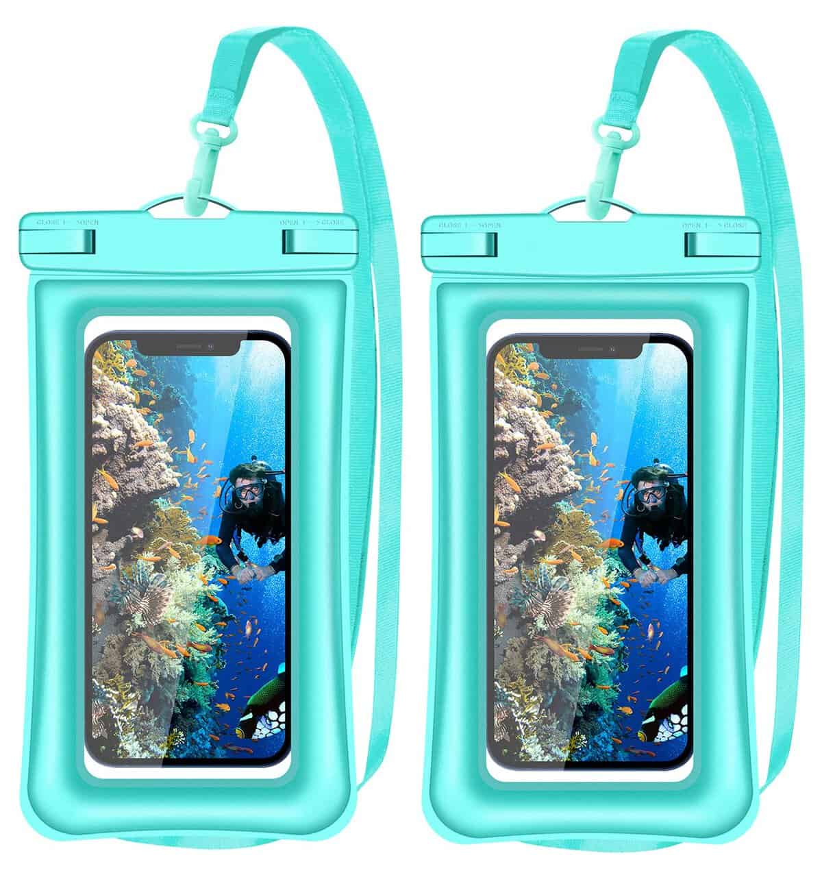 v-Golvin Floating Universal Waterproof Phone Pouch, IPX8 Cellphone Dry Bag Waterproof Case for iPhone 13 12 11 Pro Max SE 2020 XS Max XR X 8 7 6s Plus S10 S9 S20 S21 Note 20/10 Up to 7 inches -2 Pack