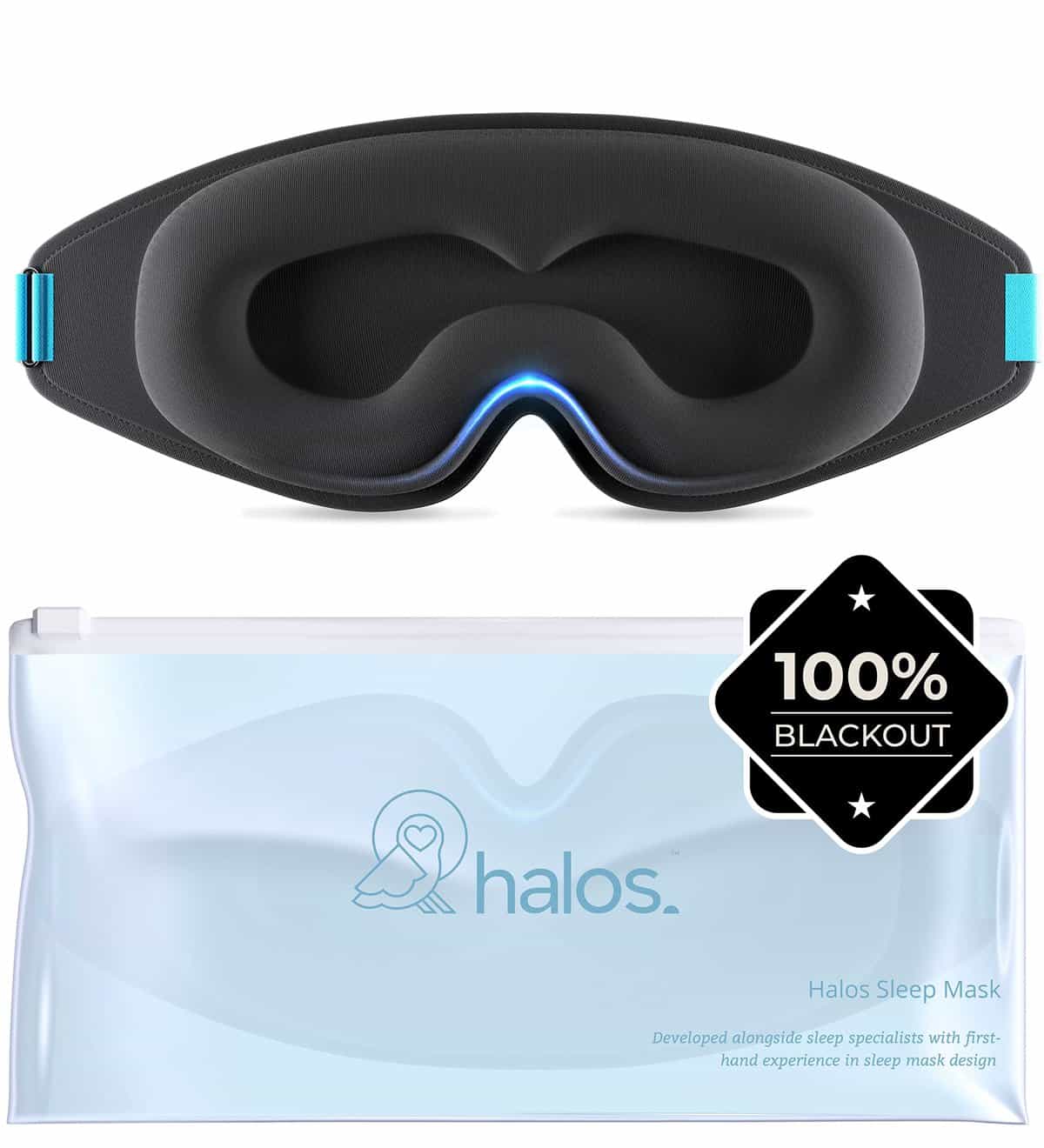 100% Blackout Sleep Masks for Women & Men - Zero Eye Pressure Eye Mask for Sleeping -Our Halo Sleep Mask Includes a Storage Pouch- Black Eye Mask for Travel or Blindfold