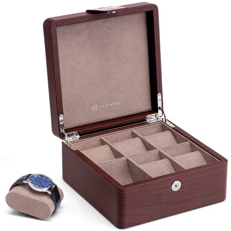 Vlando Watch Box for Gentlemen, 6 Compartment Leather Watch Case, Watch Display Holder, Watch Present Box for Guys