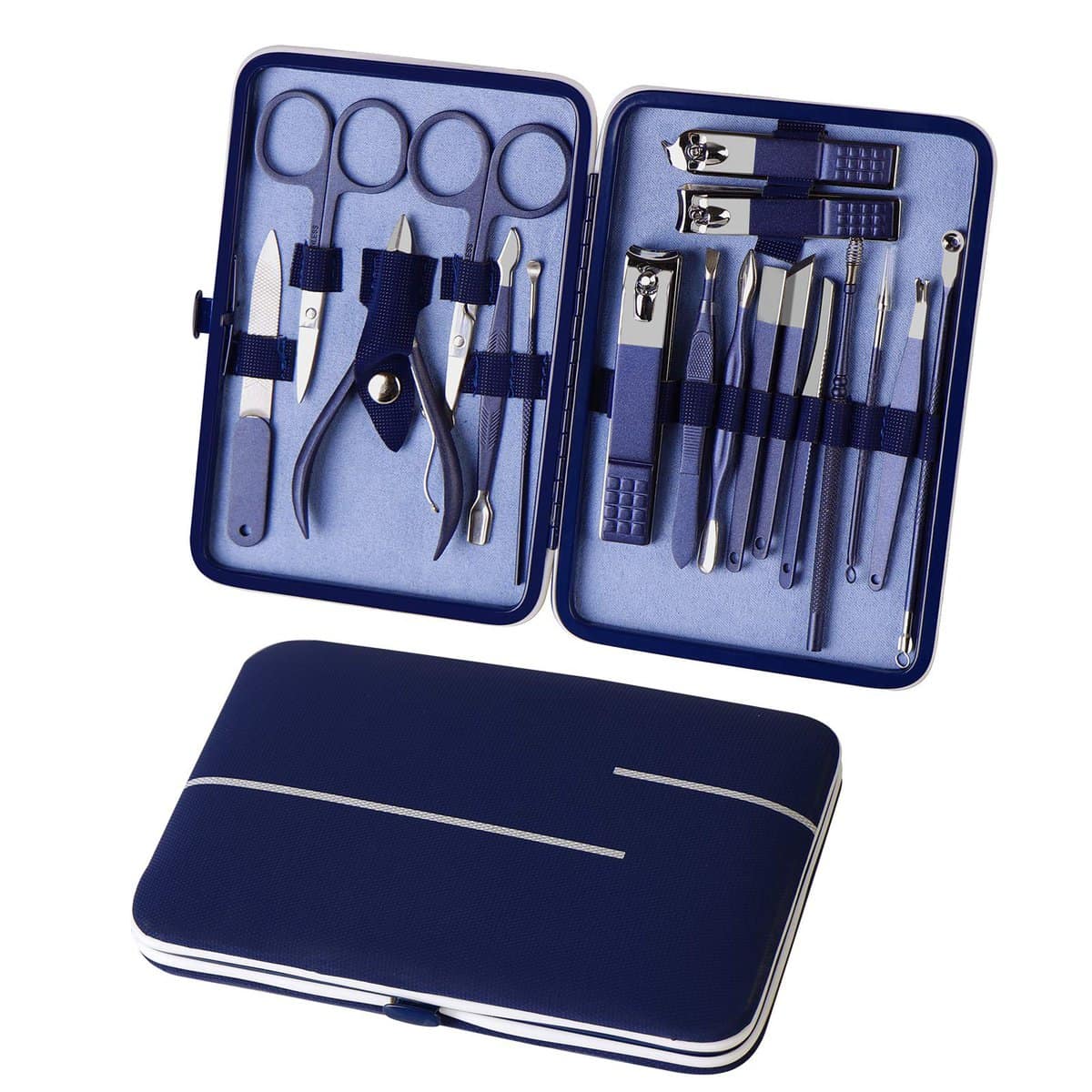 Manicure Set 18PCS Nail Set Nail Clipper Grooming Kit for Women, Men,Girls Professional Stainless Steel Nail Clippers Pedicure Tool Kit, with a Portable Case in Blue for Travel and Home,Gifts Choose