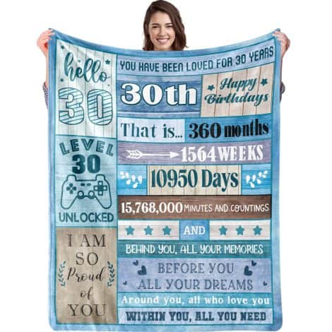 Biapian 30th Birthday Gifts for Men – A special blanket for men turning 30, ideal as a gift for husbands, dads, and sons. Size: 50″x60″.