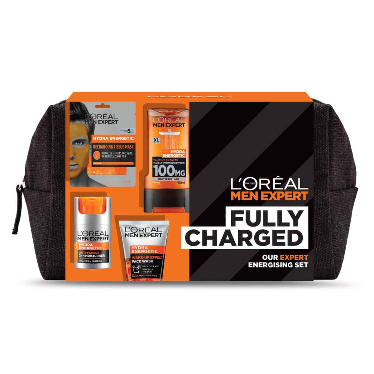 L'Oréal Men Expert - Gift Set for Men - Hydra Energetic Fully Charged Washbag - Complete Energising Face & Body Skincare Routine