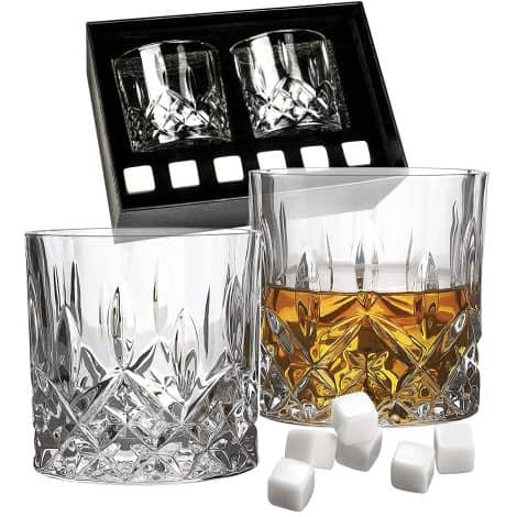 Set of 2 Whisky Tumblers and Personalised Whisky Stones  Ideal Gifts for British Men, Father, Partner.