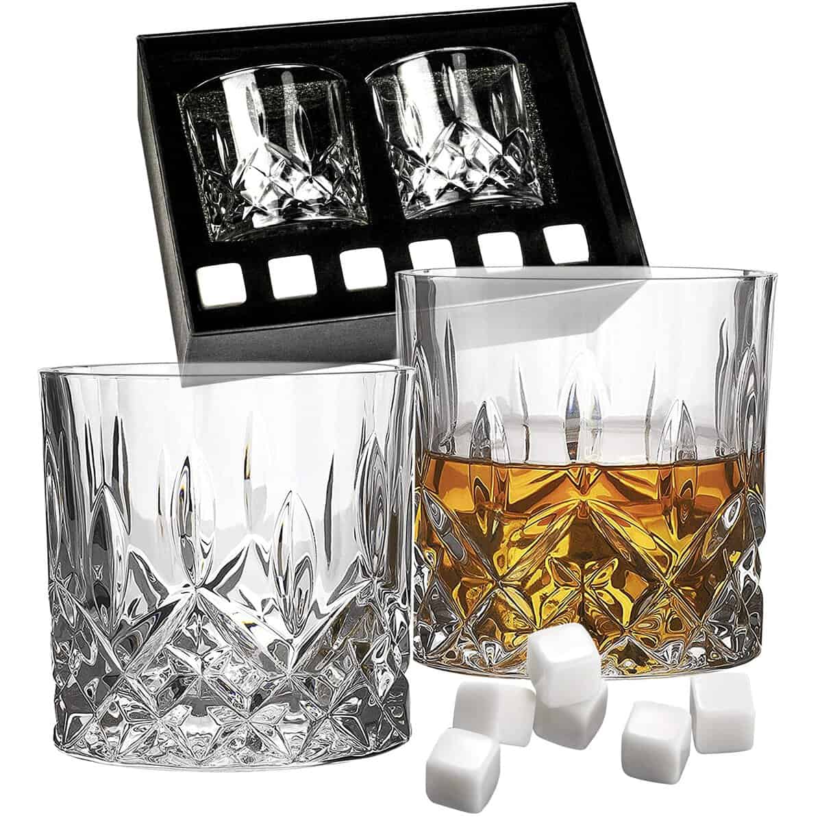 Whiskey Glasses Set of 2 and Whiskey Stone Personalised Gifts for Men Whisky Glass Whisky Gift Set Present for Father Dad Boyfriend