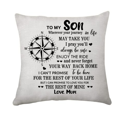 Compass Pillowcase for Son – Inspirational Cushion Cover Gift from Mum, Ideal for Graduation or Birthday