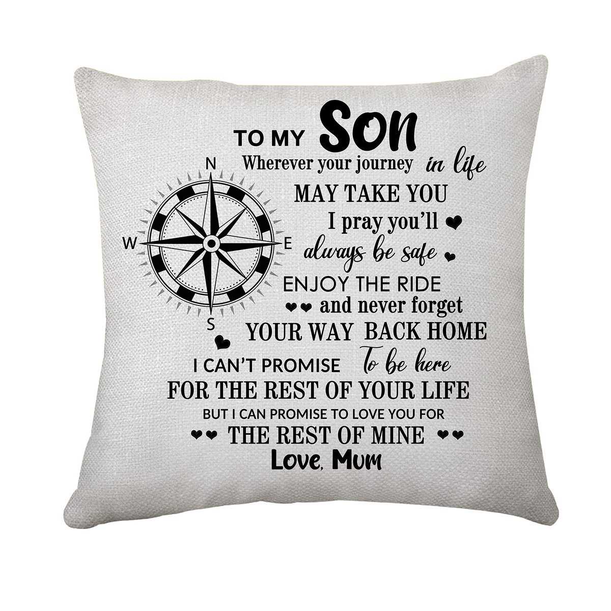 To My Son Compass Pillowcase From Mum Inspirational Cushion Covers Gift for Son Man Pillowcase for Granduation Birthday (To My Son)