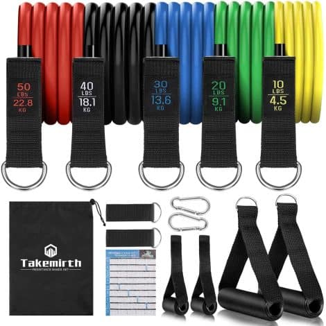 Resistance Bands Kit Exercise Bands For Men Training With 5 Fitness Tubes, 2 Foam Grips, 2 Ankle Straps, 2 Door Anchor, Carry Bag-Yoga, Pilates Physio Home Fitness Equipment.