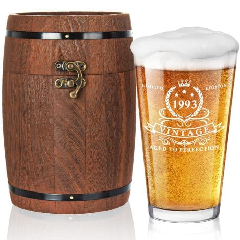 30th Birthday Gifts for Men and Women – Funny 16oz, 1993 Beer Glass in Barrel Box, Perfect 30th Beer Gift/ Gag Idea for Dad, Friend.