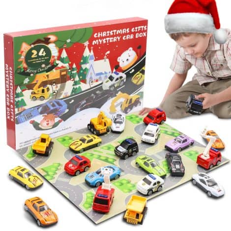 Toy Advent Calendar for Kids 2023 – Gift Box with Alloy Car Toys, Christmas Countdown for Children 3-8.