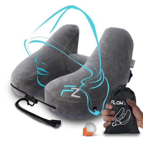 InflataNap AIR Travel Pillow for Plane – Hooded Neck Rest for Travelling – Blow-up Neck Cushion – Flight Headrest – Grey Travel Neck Support.