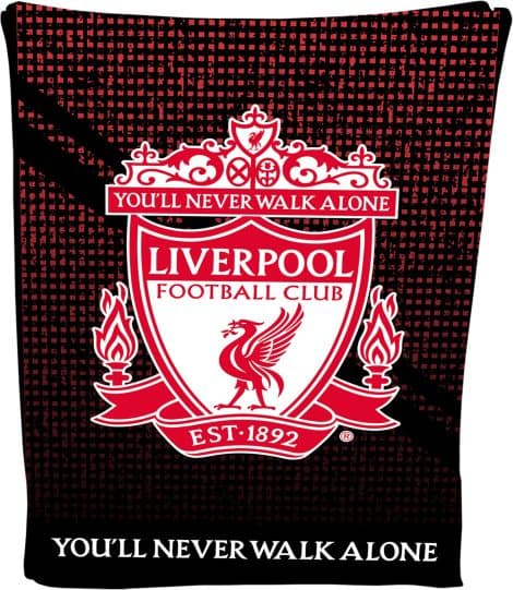 Liverpool Football Crest Fleece Blanket, a cozy LFC-themed throw perfect for sofa lounging, traveling, and gifting. Size: 100x150cm.