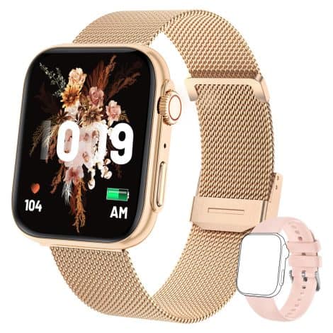 Muzaria Smart Watch for Men and Women, a Fitness Watch with Heart Rate and Sleep Monitoring, is a 1.91″ AMOLED Touch Screen Smartwatch that Allows Making Calls and is Compatible with Android and iOS.