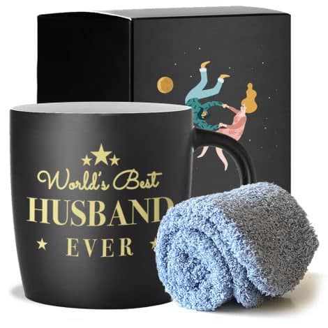 Triple Gifffted “World’s Best Husband” Coffee Mug and Socks Gift Set for Men, Perfect for Various Special Occasions.