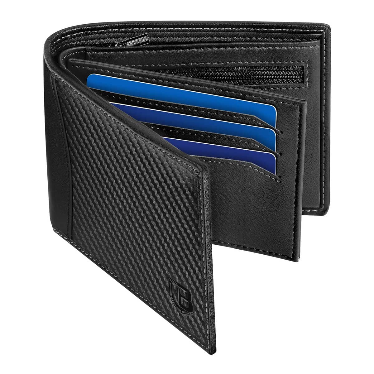 BIAL Mens Wallet, RFID Blocking Wallet Bifold Leather Wallets Mens, Slim Wallet with ID Window Zip Coin Pocket 9 Card Holder and 2 Banknote Compartments, Mens Wallets Card Wallet with Gift Box Black