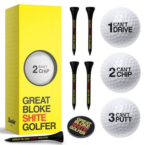 Shanker Golf Balls Gift Set – Crap Golfer Starter Pack – Pack of 3 Balls, Ball Marker & Wooden Tees Set – Hilarious Golfers’ Gift – Comical Offensive Terrible Golf Balls Set – Quirky Golf Gift