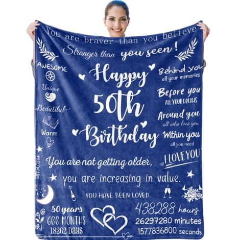 Blankets for Celebrating the 50th Birthday of Men, Navy Throw for Happy 50th Birthday, 125x150cm, Ideal Gift for Husband, Grandfather, and Friends.