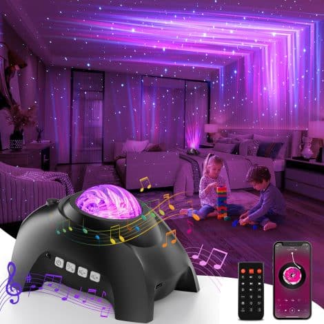 Galaxy Projector Light, Night Light Projector with Remote, Music Bluetooth Speaker, White Noise, 360° Northern Light Aurora Projector for Home, Bedroom/Ceiling Decoration, Ideal Christmas Present.