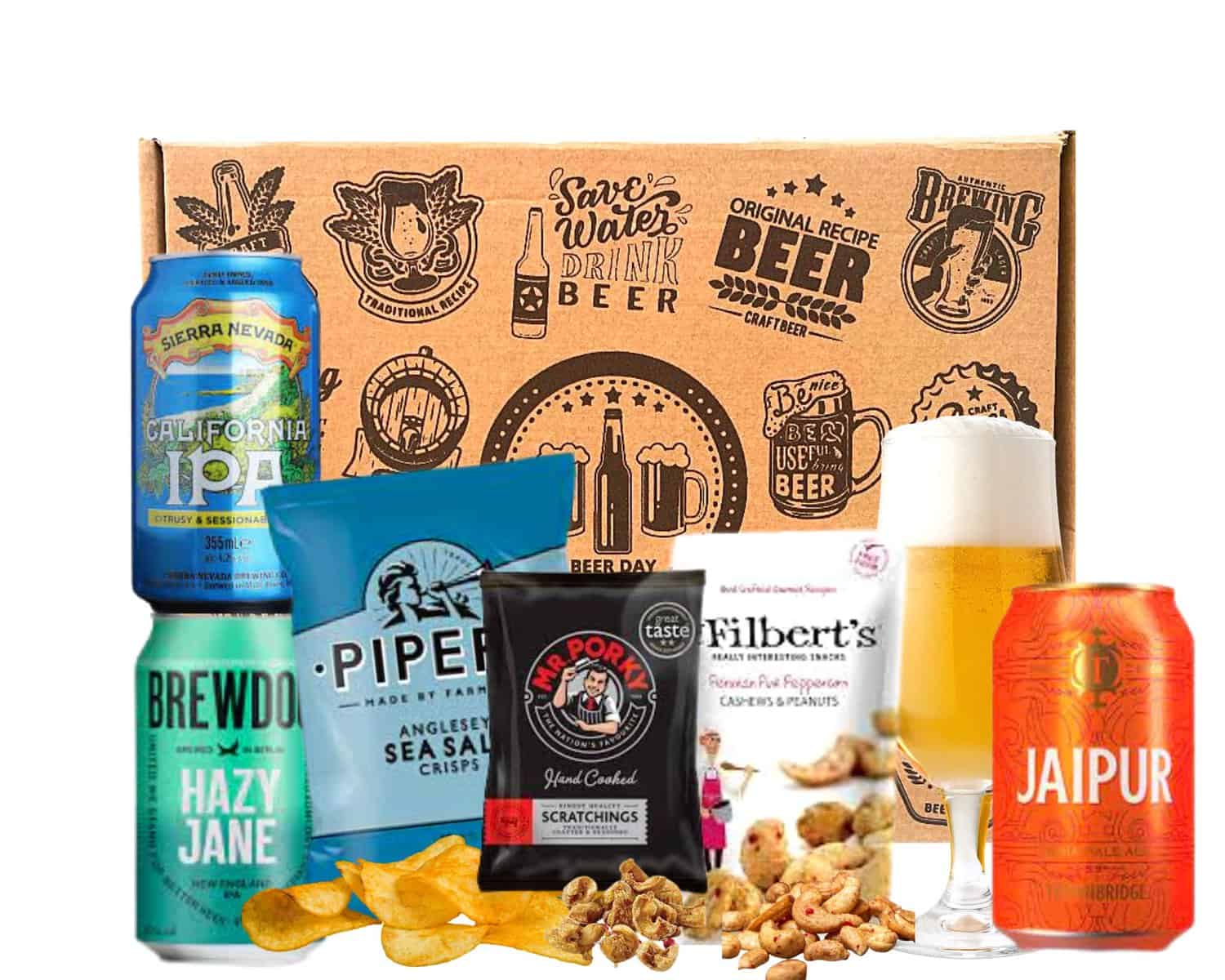 The Assorted Hamper Ale/IPA Beer Gift Selection Box for Men and Women| Ale/IPA Beer Valentine Hamper Gift Set with 3 Ale/IPA Cans|1 Tasting Glass|3 Assorted Delicious Snacks |1 Coaster