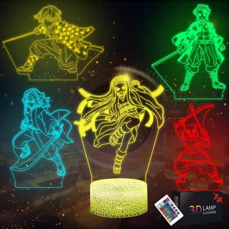 5-in-1 Japanese Anime 3D Night Light, 16-Colour Remote Controlled Lamp, Ideal Game Room Decoration, Perfect Gift for Gamers.