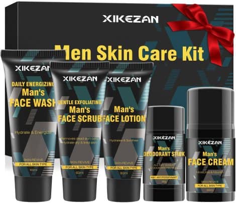 Men’s Gift Set: Pamper and Moisturize Skin with Face Cleanser, Exfoliant, Moisturizer, Cream, Deodorant. Special Christmas Gifts for Men, Partners, Fathers, and Teenagers.