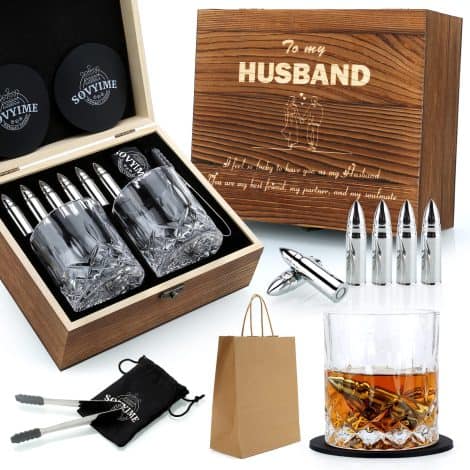 Whisky Gift Set for Husbands: Includes 2 Glasses, 6 Whisky Stones. Ideal for Birthdays, Weddings, and Anniversaries.