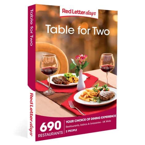 Red Letter Days Gift Voucher: Table for Two – 690 opportunities to dine out together.