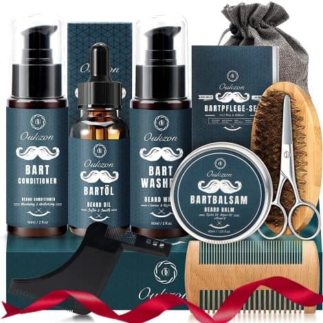 Mens Beard Growth Care Set: Complete grooming gift set with 10 items for grooming your beard, including shampoo, conditioner, oil, and more.