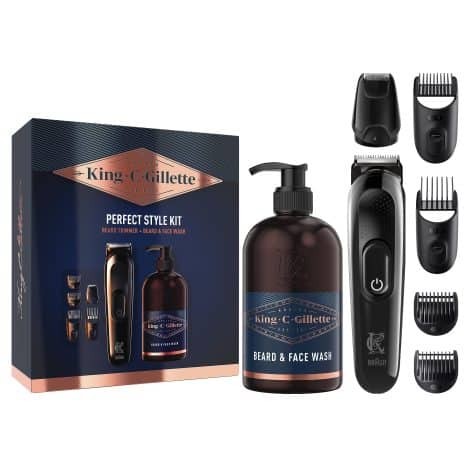 The King C. Gillette Men’s Ultimate Beard Grooming Set with Trimmer and Facial Cleanser.