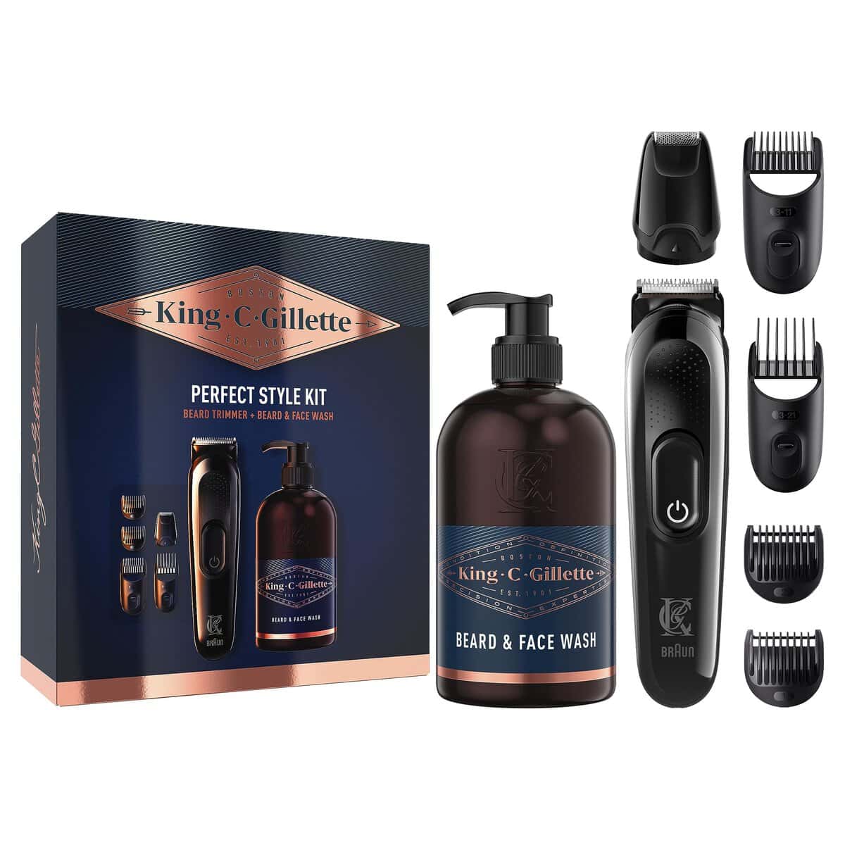 King C. Gillette Men's Perfect Style Beard Kit Gift Set with Trimmer and Beard and Face Wash