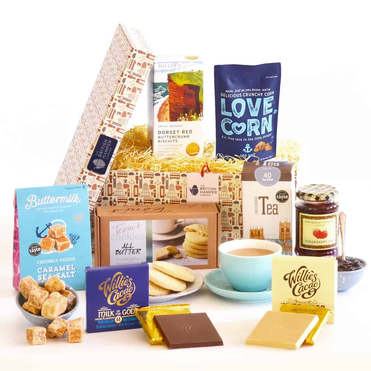 The British Hamper Company Luxury Food Hampers Gift Baskets  Gourmet Gifts Box For Everyone - Biscuits, Chocolate Sweets & Jam, Luxury Thank You Basket For Men, Women & Children