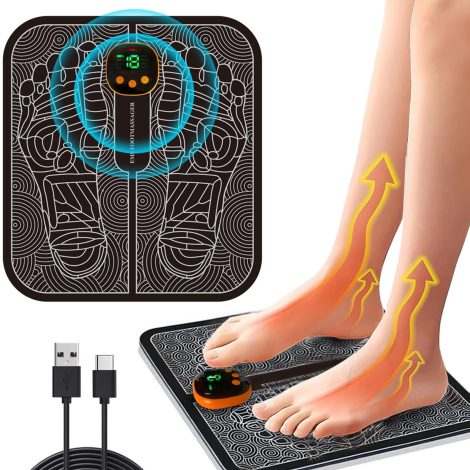 EMS Foot Massager: Foldable Portable Feet Massage Machine, Electronic Muscle Stimulatior Massage Mat, 8 Modes, 18 Intensities for Muscle Relaxation.