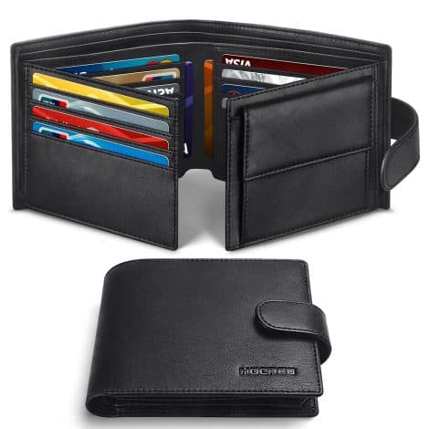 HOCRES® Men’s Wallets, British Edition: Sleek Leather Wallet with RFID Block, 14 Card Holders, 2 Cash Compartments, 2 ID Slots & Gift Box.