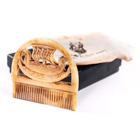 Norse Craftsman Genuine Viking Bone Beard Comb – Compact (8 cm), Intricately Handcrafted Viking Boat Design – Ideal Men’s Grooming Present.