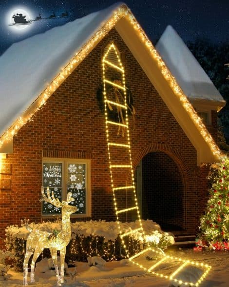 Moxled 3M Ladder Fairy Lights for Christmas – 310 LED Outdoor Lights with Mains Power, Timer, Memory, 8 Modes. Suitable for Decorating Xmas Trees and Gardens. (Warm White)