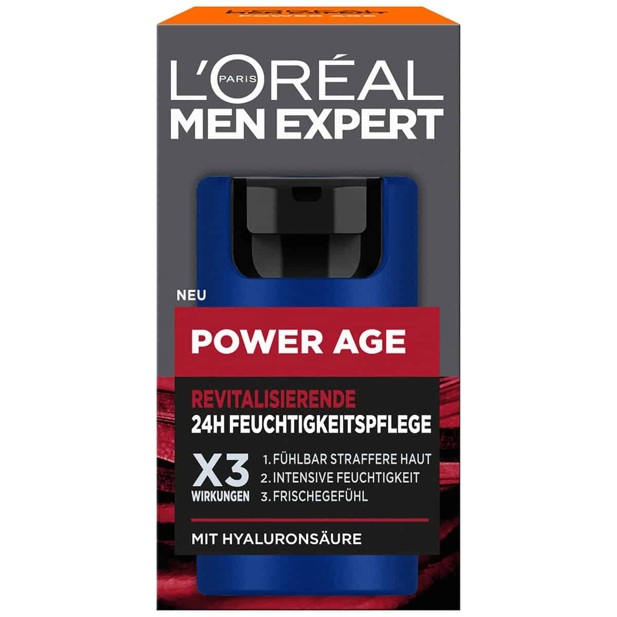 L'Oréal Men Expert Face Care Against Wrinkles, Anti-Ageing Moisturiser for Men, Cream with Hyaluronic Acid Suitable for Tired and Matte Skin, Power Age, 1 x 50 ml