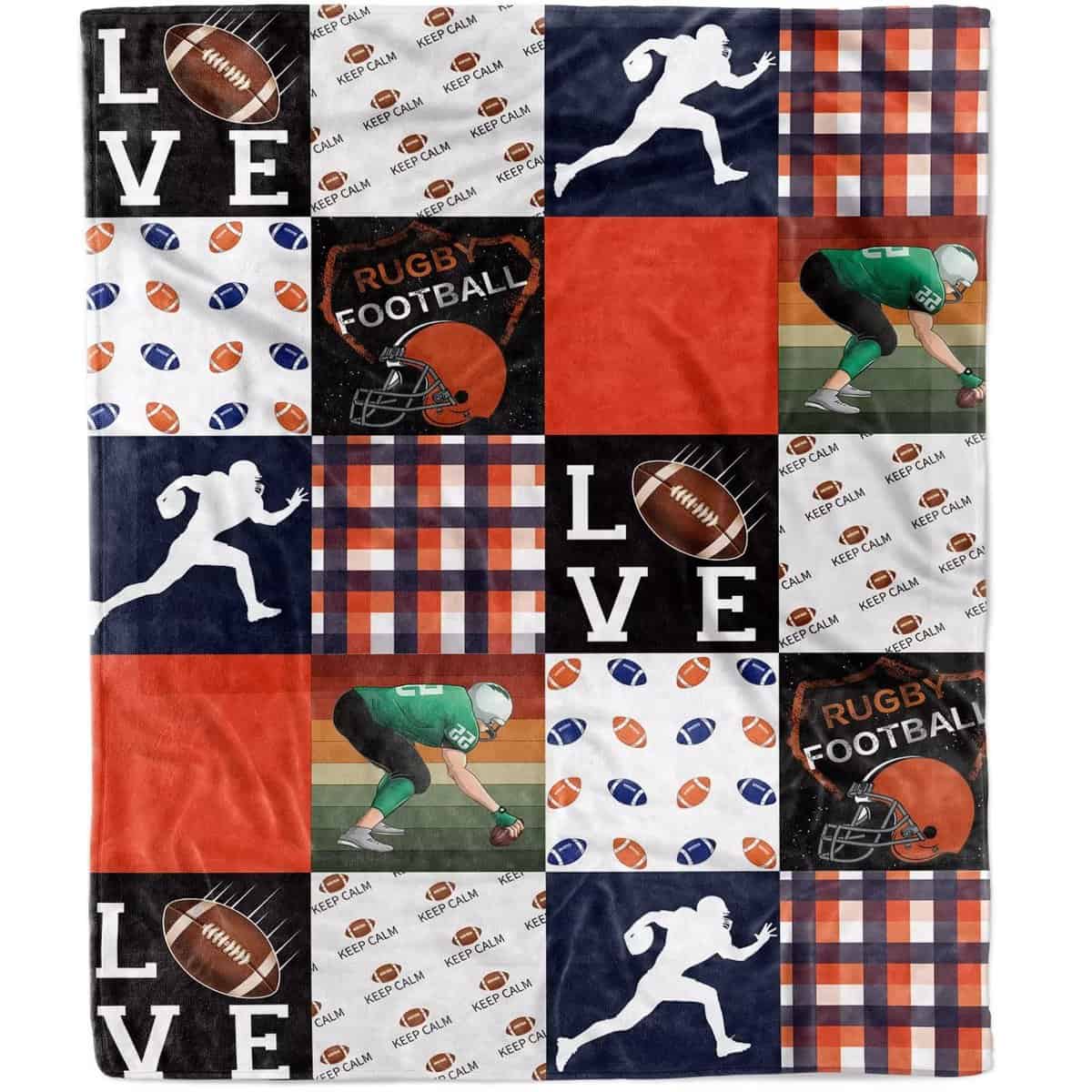 Throw Blanket Rugby Football Flannel Fleece Blanket, Comfy Throw Blanket Lightweight Rugby Football Blanket for Bed, Soft Fluffy Blanket for Aldults Women Men Valentines Day Gifts- 150 x 200 cm