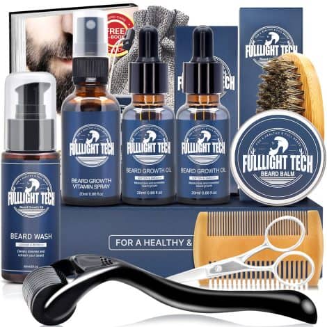 Beard Growth Bundle: Bundle for Men’s Beard Care with Growth Oil, Shampoo, Balm, Comb, Scissors, Brush, Ebook, and Gifts.