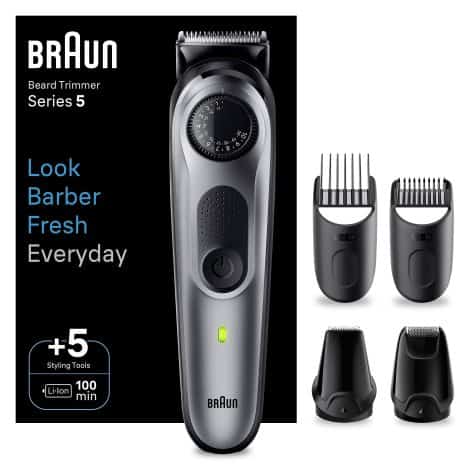 Braun Beard and Hair Clippers, Series 5, with 40 adjustable lengths, 100-minute cordless runtime, waterproof, and recommended by Which.