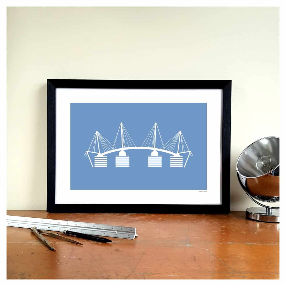 GroundDesigns MAN CITY Football Gift ETIHAD STADIUM Eastlands Approach Manchester Art Print MCFC