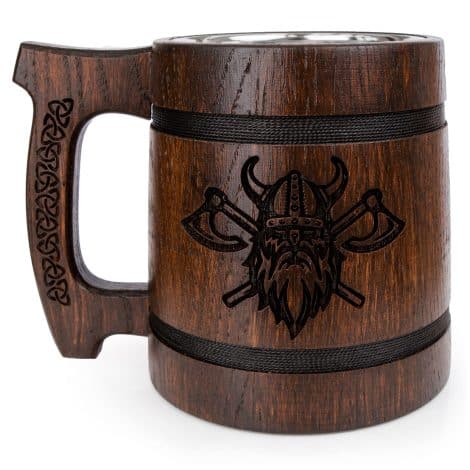 Teslyar Viking Brown Beer Mug Tankard for Gentlemen – 0.6 litres 20 Fluid Ounces Handcrafted Oak Wood Stainless Steel Chalice Classic Style Xmas Present | Birthday Present | Gifts for Gentlemen Day (Viking Brown)