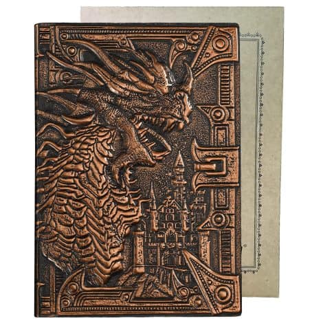 YHH A5 Lined Hardback Notebook, Handcrafted, Embossed, Pages in 2 Colours, Vintage Leather Journal Writing Diary Notepad, Ideal Christmas Gift for Men, Children, University Friends, Dragon2 Copper.