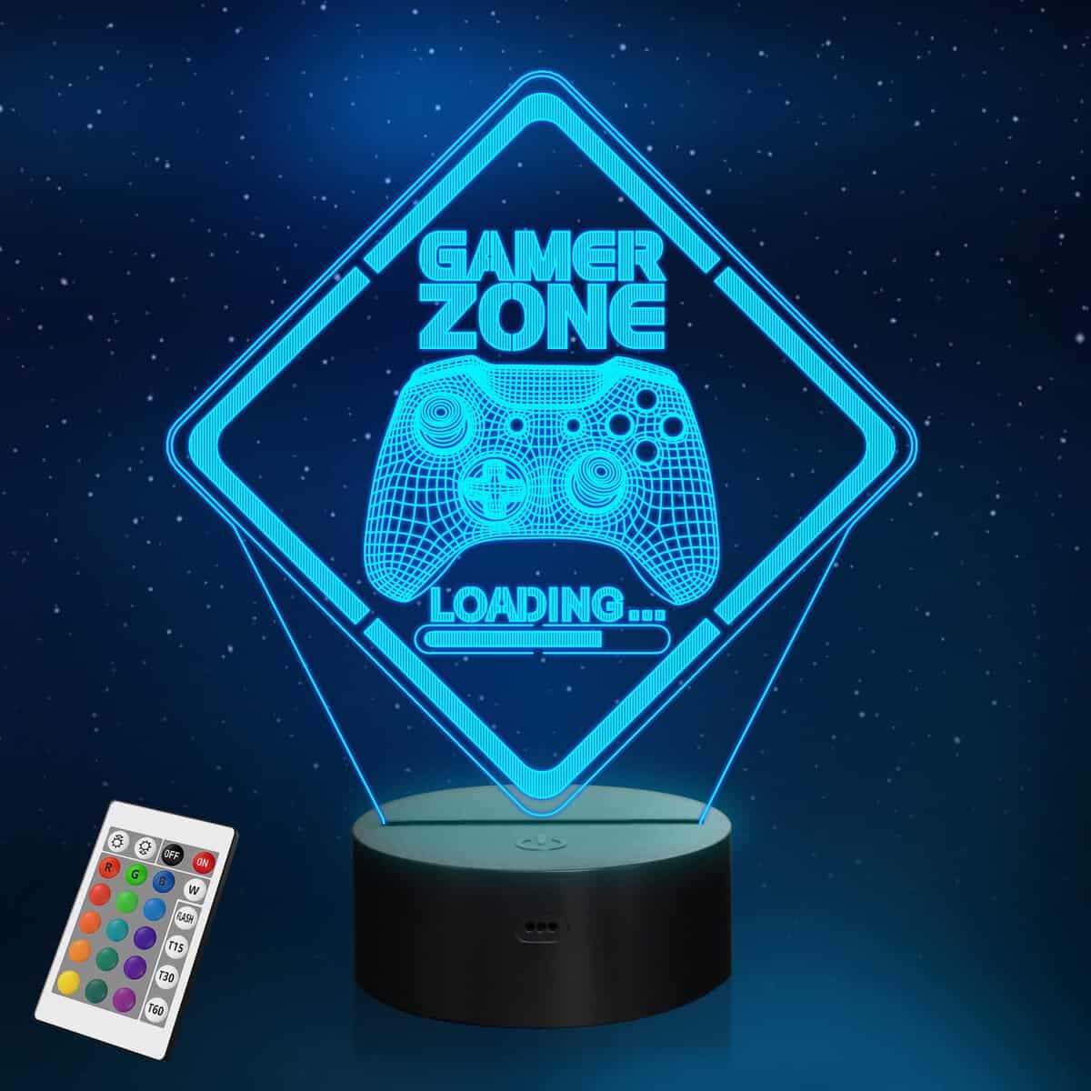 YuanDian Gamer Zone Night Light,Gamepad Gamepad Graphic Video Games Gift Funny 3D Illusion Lamp 16 Colors Changing Touch & Remote Control, Multicolor, Regular ( 8 x 6 Inches)