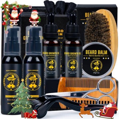 Beard Bundle, Beard Care Set for Men, Facial Hair Growth Kit with Beard Roller, 2 Beard Oil Bottles, Beard Wash, Beard Moisturizer, Beard Brush, Beard Butter, Beard Comb, Trimming Scissors.