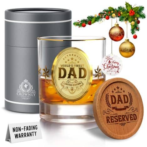 Kies Gift® Golden Presents for Father’s Birthday – Personalized Whiskey Glass, Popular Presents for Dad from Daughter/Son.