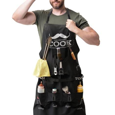 Bramble – Barbecue Apron for Men with Handy Pockets and Chef Hat – Waterproof Utility Apron, Humorous BBQ Chef Present, for Father Partner Boyfriend during Birthday Outdoor Gathering.